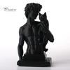 Muscular David Figurine 3D Printed Statue with Cat, European Classic Art Sculpture Stylish Living Room Decor for Home Office Decor, Modern Desktop