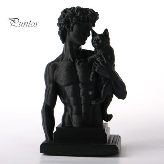 Muscular David Figurine 3D Printed Statue with Cat, European Classic Art Sculpture Stylish Living Room Decor for Home Office Decor, Modern Desktop