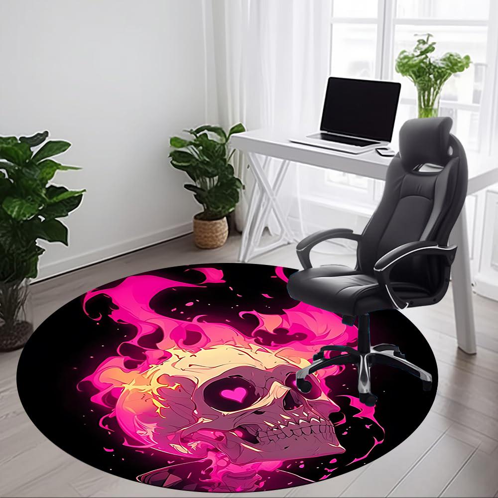 1pc Skull Flames Chair Carpet for Office Non-Slip, Lightweight, Machine Washable Rug for Office, Room - Holiday Decoryy251016016