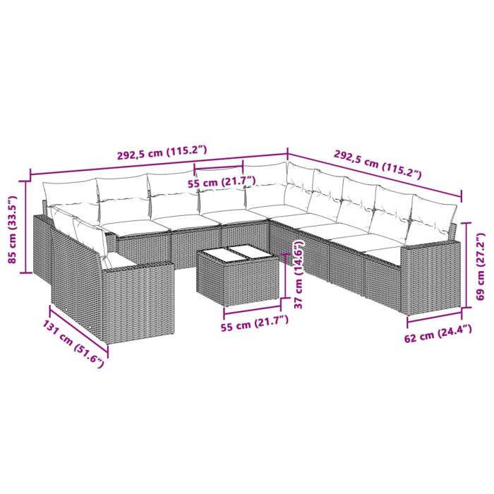 VidaXL Garden Lounge Set with Cushions 12 Pcs, Patio Sofas, Patio Furniture Set, Outdoor Furniture, Grey 3251539