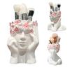 Cutie de depozitare suport pentru pensule de machiaj, cu design artistic pe lateral cu chip, suport de pahar versatil în stil nordic, compartimentat, pentru dormitor, masă de toaletă și birou