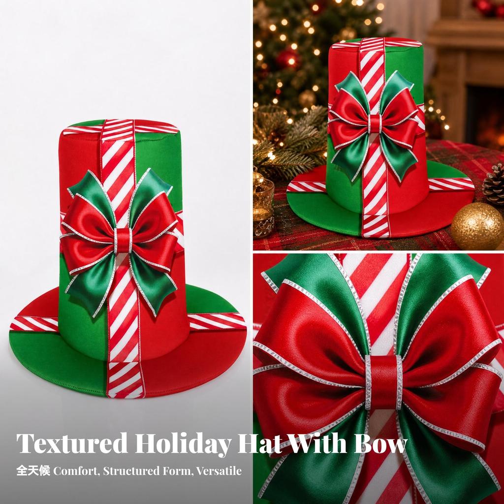 Christmas Top Hat Soft Pull-on with Bow Motif Photo Prop