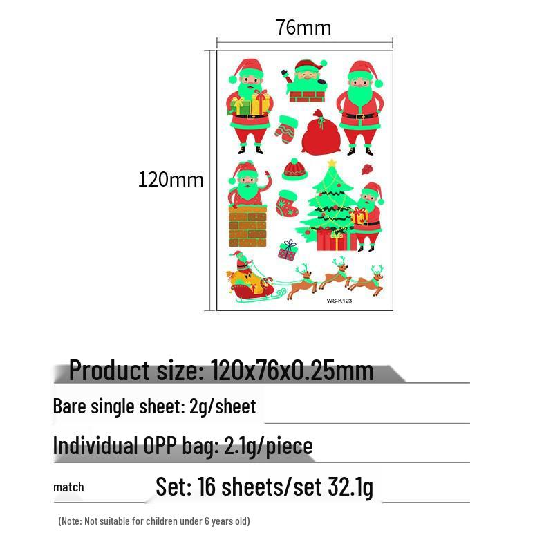 In-Stock Luminous Christmas Temporary Tattoo Stickers for Holiday Party & Window Decoration Gifts