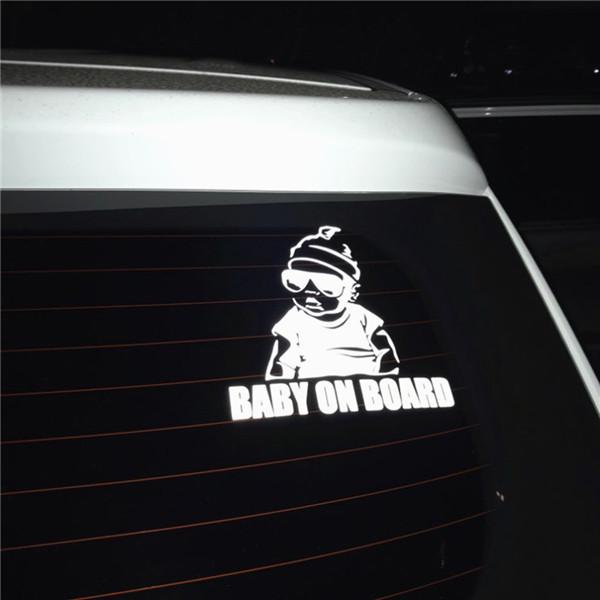 14x9cm BABY ON BOARD Cool Rear Reflective Sunglasses for Children Car Stickers Warning Decals