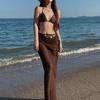 Melanoid Retro Coffee Split Bikini Set: 4-Piece Long Skirt Swimsuit with Flaw Covering, Slimming Fit & Sun Protection for Summer