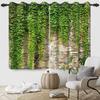 Green Leaves Stone Wall Curtains Insulated Room Darkening Window Drapes with Grommet for Living Room Bedroom Blackout Curtain