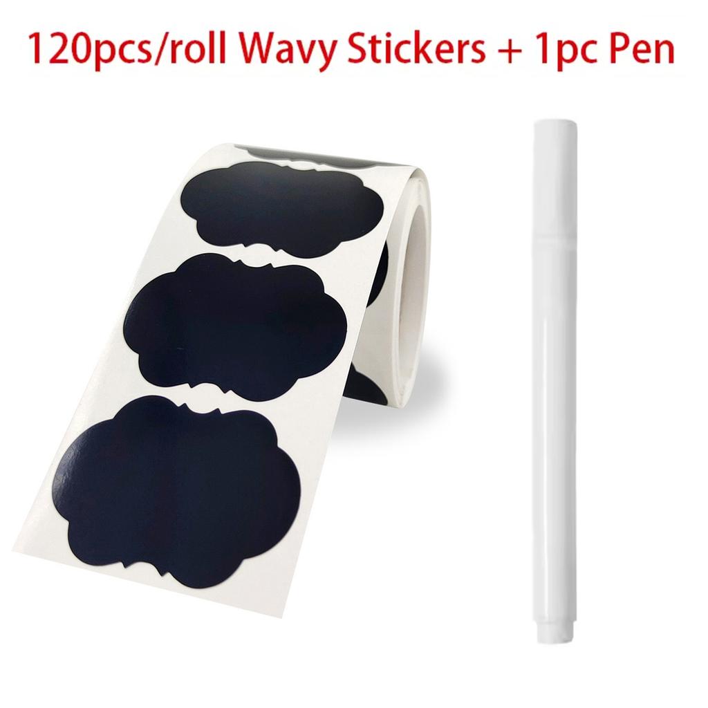 120Pcsroll 3 Styles Removable Blackboard Stickers With Erasable Pen Waterproof Chalkboard Labels For Home Kitchen 1.4*2.2Inch
