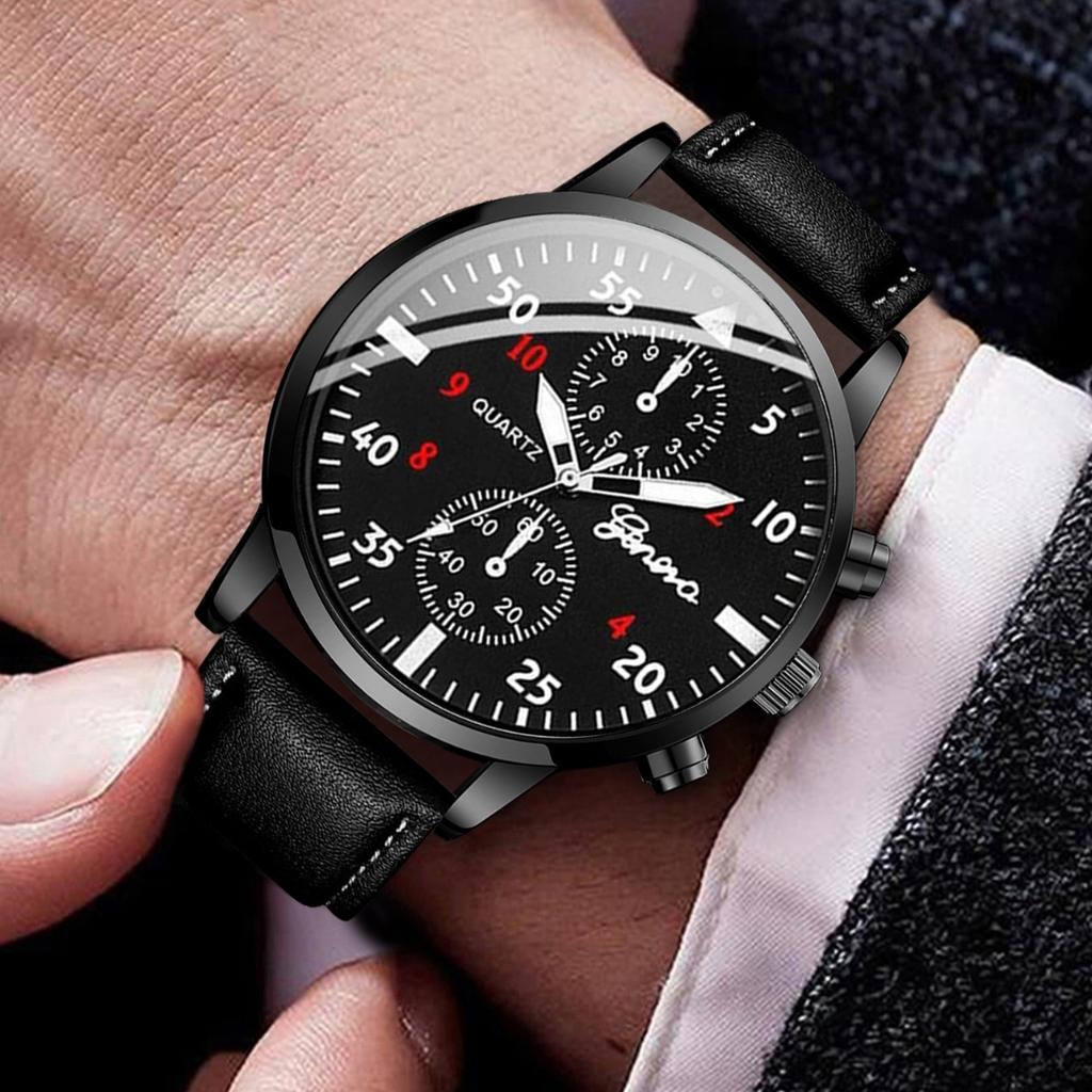 Xiaomi 4PCS Fashion Men Business Watches Jewelry Set Casual Arabic Dial Male Leather Strap Quartz Wristwatch Reloj Hombre (Without Box)