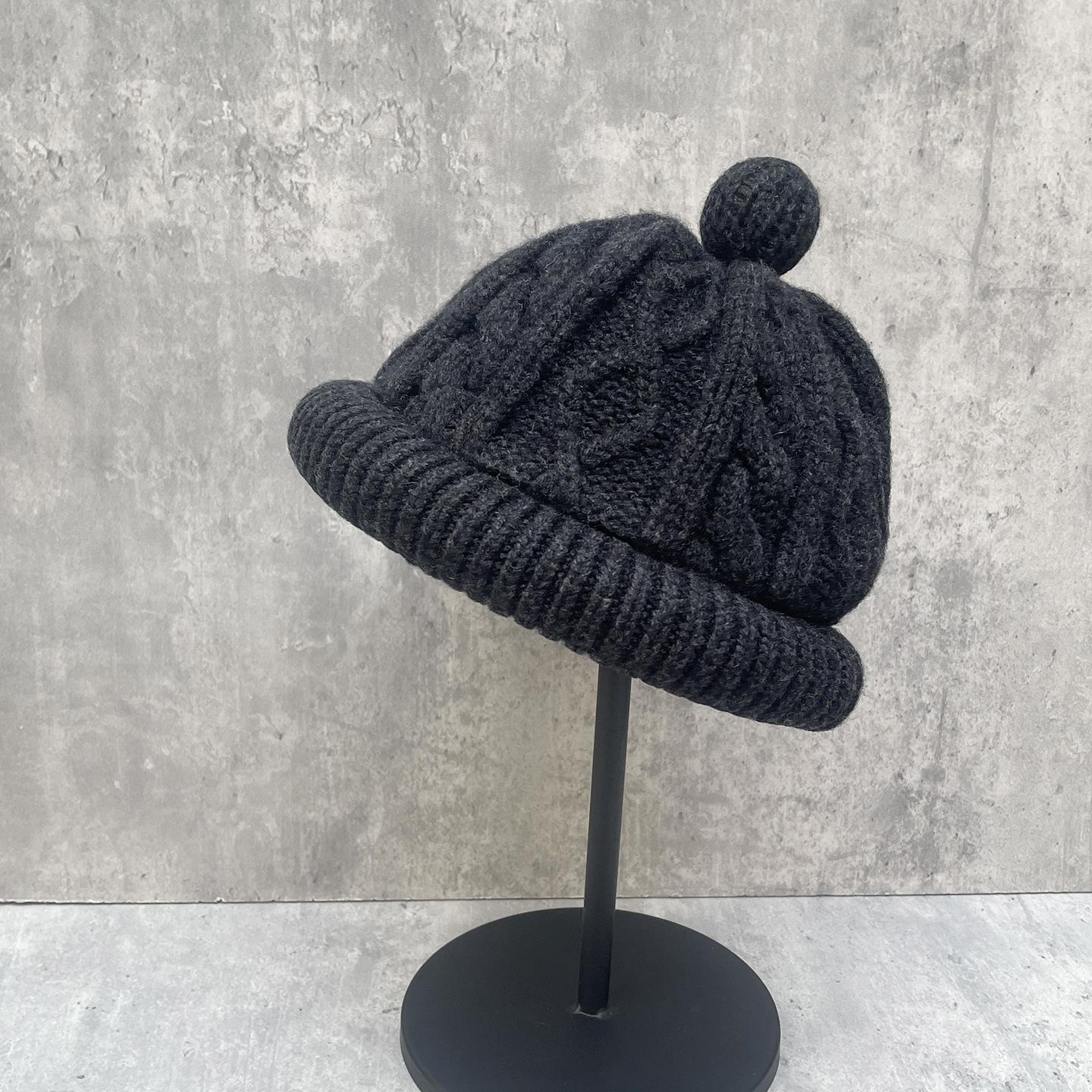 Wool High Quality Curled Fisherman S Hat Children S Warm Thickened Beret Headcap M（56-58cm）