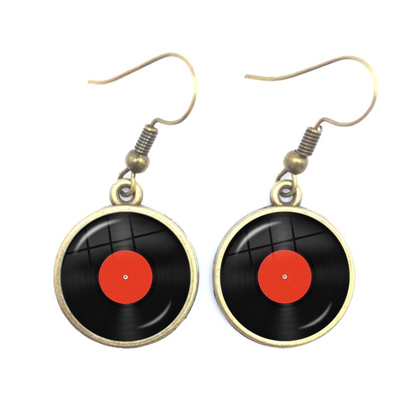 Retro CD Record Drop Earring Disc Classic Music Gramophone Record Glass Cabochon Earrings Gift for Music Loves