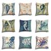 Linen Pillowcase, Marine Life Printing Cushion Cover 40x40 50x50 60x60, Suitable for Bed Car Sofa, Pattern Can Be Customized