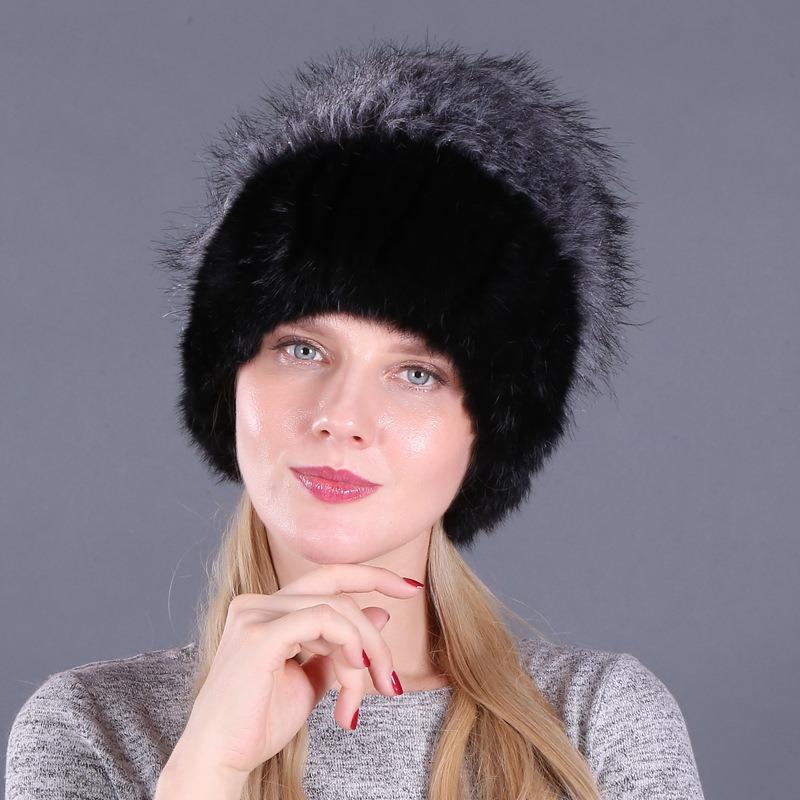 Autumn and Winter Women's Rabbit Fur Cap Casual Warm Ear Protection Knitted Caps