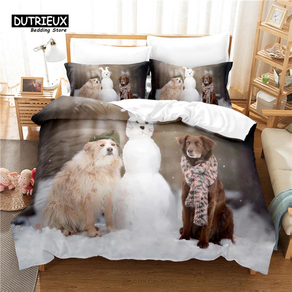 Lovely Dog Bedding Set, 3Pcs Duvet Cover Set, Soft Comfortable Breathable Duvet Cover, For Bedroom Guest Room Decor
