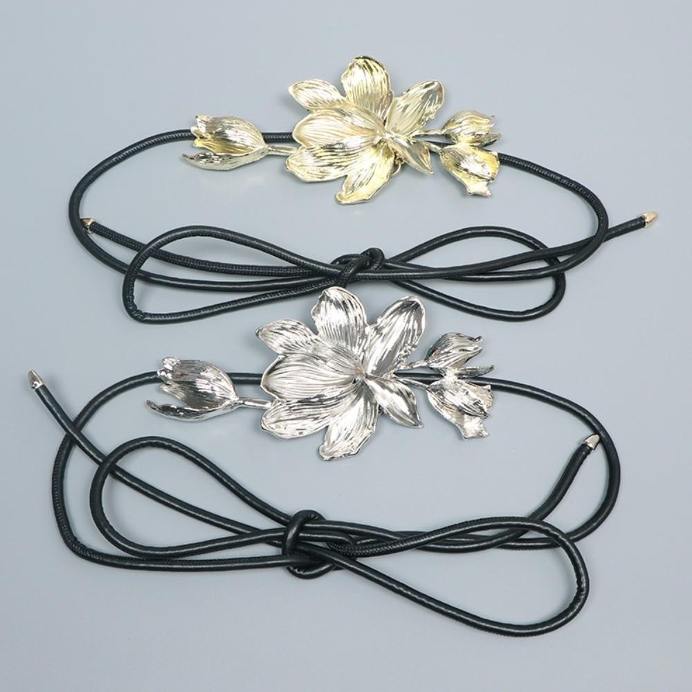 Zinc Zinc Alloy Metal Flower Waist Chain Vintage Exaggerated Belt Versatile Golden Tulip Belt  Bag Decoration