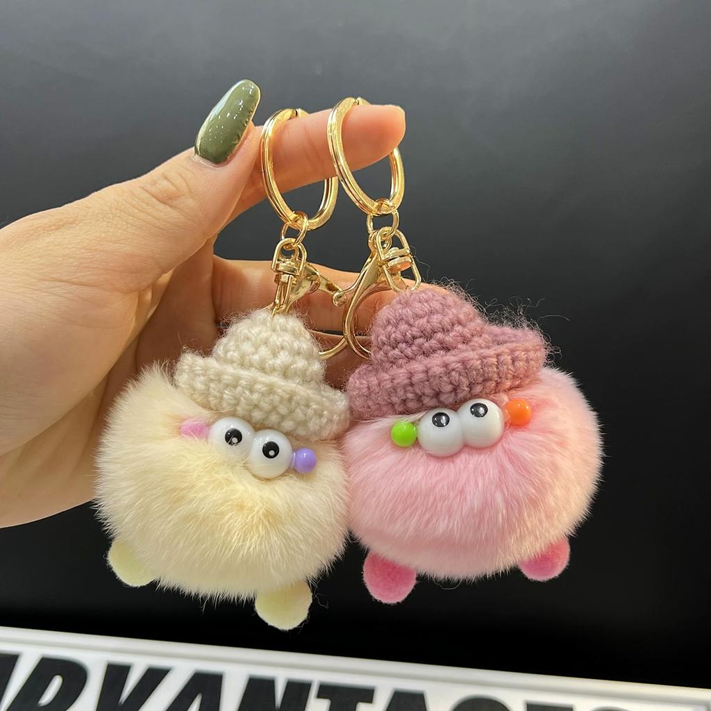 Small Coal Balls Korean Ins Internet Celebrity Rex Rabbit Hairball Cute Elf Schoolbag Pendant Car Keychain Mobile Phone Pendant