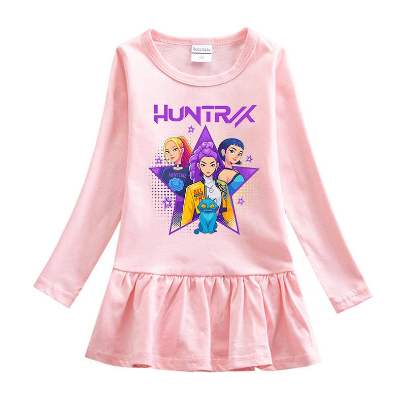 Girls Kpop Rumi Zoey Mira Hunters Print Regular Pleat Mesh Dress