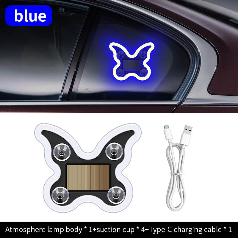 Solar Energy Car LED Butterfly Ambient Interior Light Wireless Windshield Warning Light RGB USB Charging Car Motorcycle Decorati