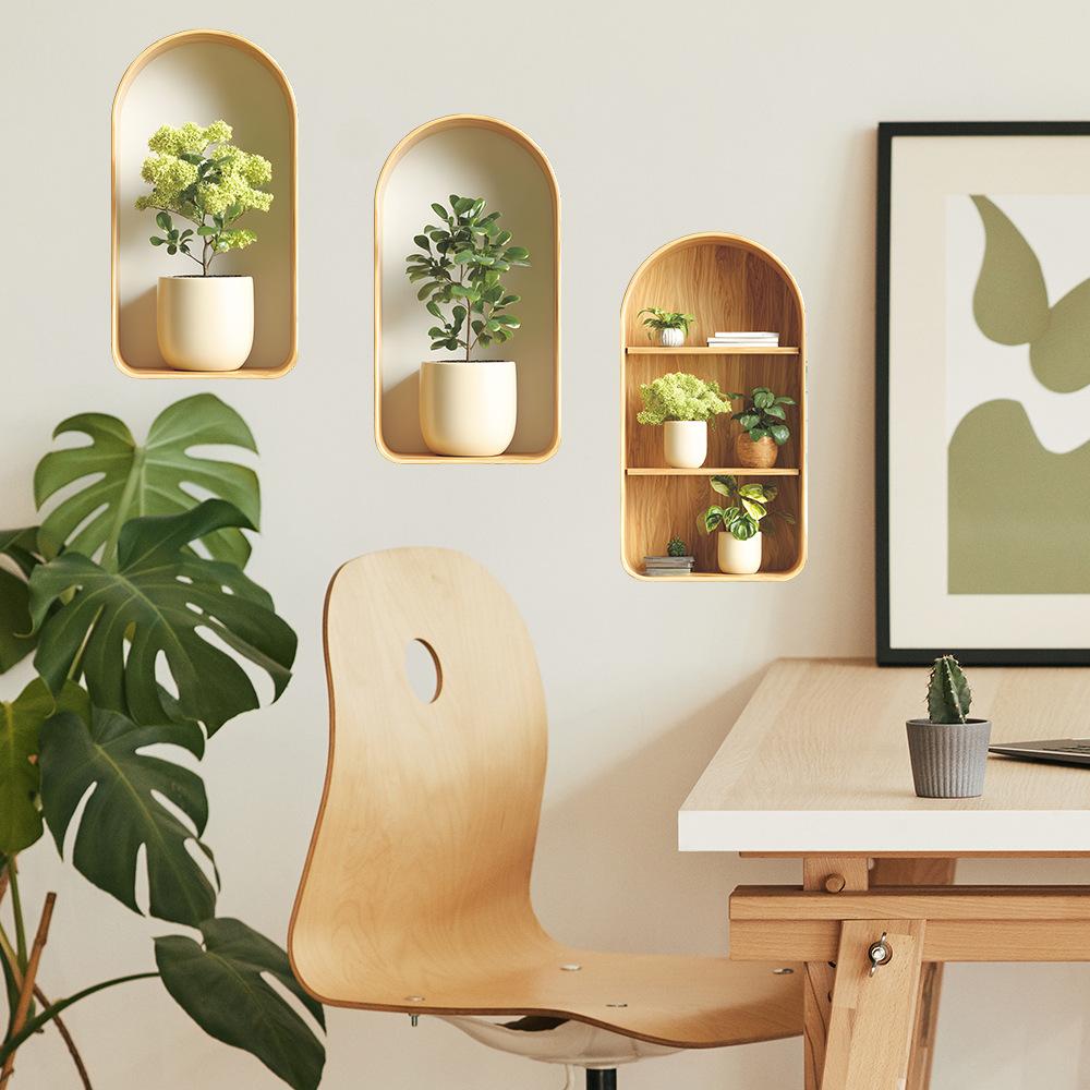 Kreative Simulations-3D-Pflanzenvasen für Schlafzimmer, Wohnzimmer, Heimverschönerung und Dekoration, Wandaufkleber