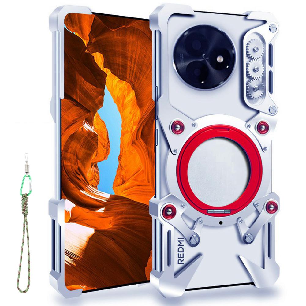 For Xiaomi Redmi K80 Ultra 5G Bumper Case Kickstand Aluminum Alloy Magnetic Phone Cover with Wrist Strap