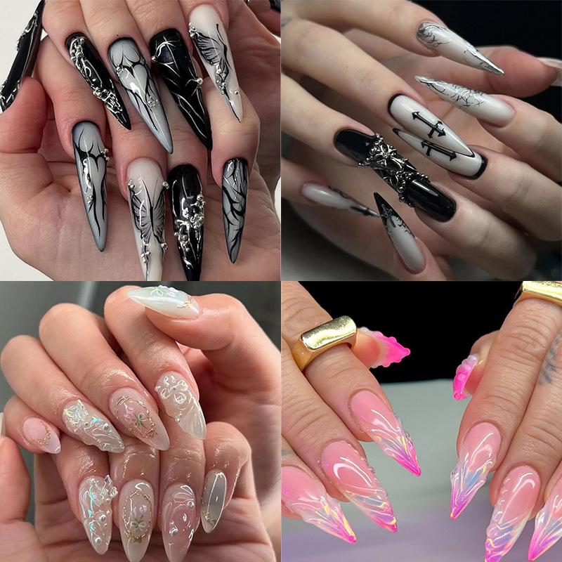 New Nail Art Film European And American Y2K Spice Girl Style Ins Long Almond Long Tip Nail Wearing Nail Patch