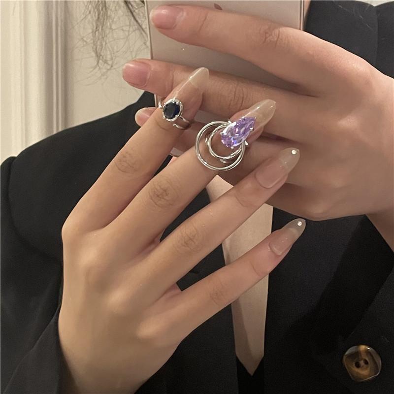 French Inspired Unique Purple Gemstone Ring Fashionable Geometric Design Women For