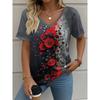 2025 Ethnic Women's T-Shirt Vintage Graphic Fashion Short Sleeved V-Neck Regular Tops Daily Print Tee Summer