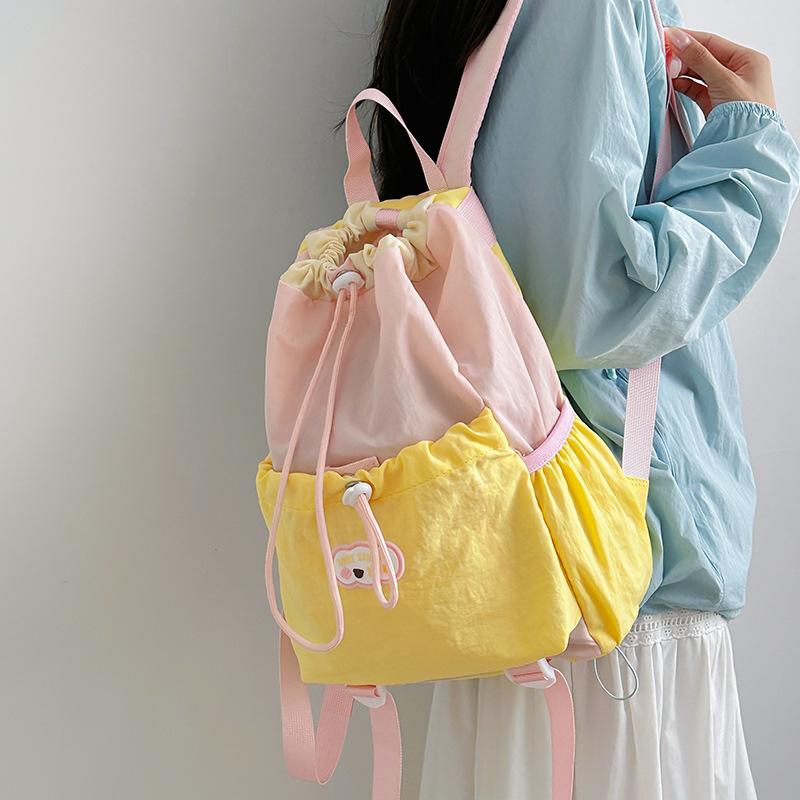 Schoolbag New Large Capacity Backpack Men's and Women's Casual Mobile Phone Bag Lightweight Small Backpack Drawstring Mountaineering Bucket Bag