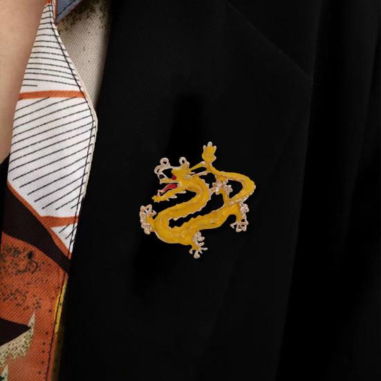 Ethnic Style Brooch Pin Unisex Dragon Shape Rhinestone Inlaid Enamel Pin