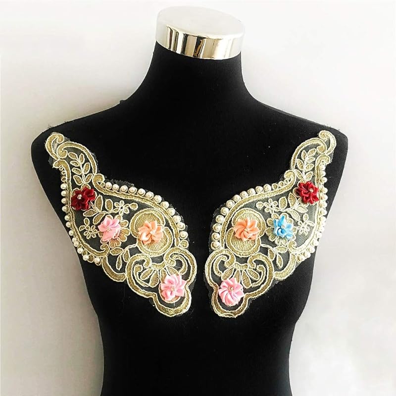 Colorful 3D Flower Embroidery Patches Beaded Sequins Flower LACE Patch Sewing Bridal Veil Wedding Dress DIY Wedding Dress Floral Costume Patch Decor