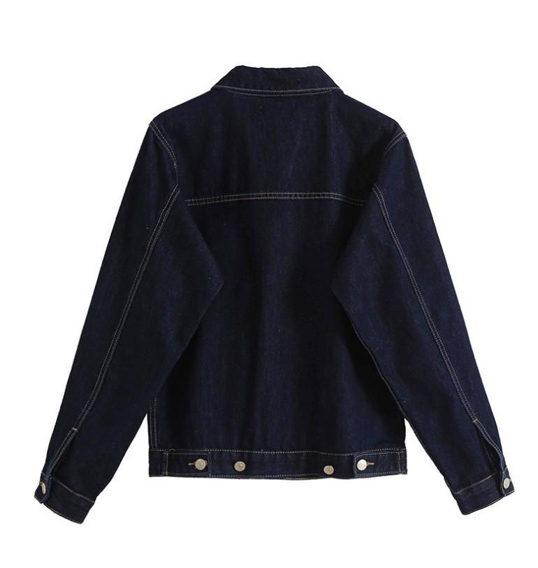 Korean Retro Denim Jacket for Women - Loose Fit, Large Size, Dark Wash, Spring & Autumn 2024