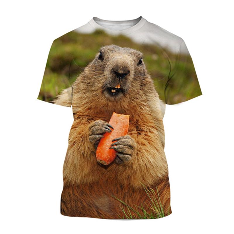 HerSight Grappige Marmot Patroon 3D Print T-shirts Heren O-hals Korte Mouw Oversized Top L