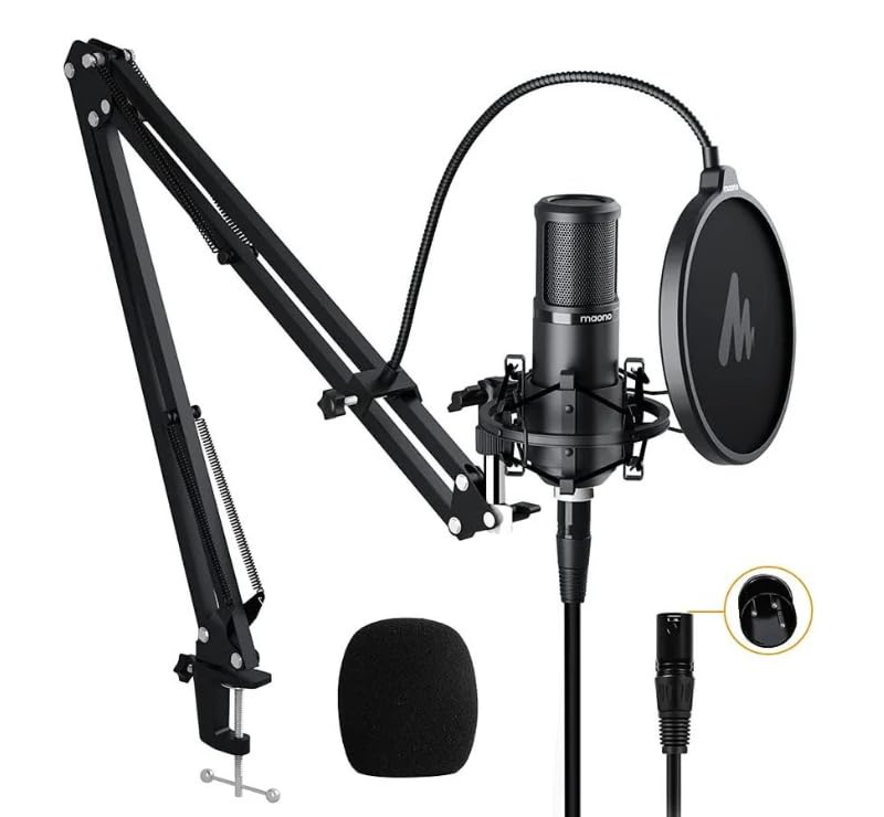MAONO XLR Microphone Condenser Microphone for with Arm Suitable for Audio Ideal for Music Set, Unidirectional, Streaming, Stand/XLR Cable,