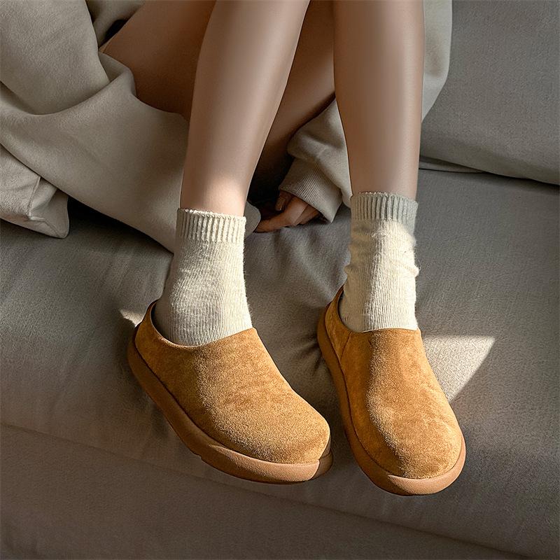 Thick-soled Heightening Boken Shoes Autumn and Winter 2024 Lazy Bag Head Half Slippers Outer Wear Warm One Pedal 35225-J