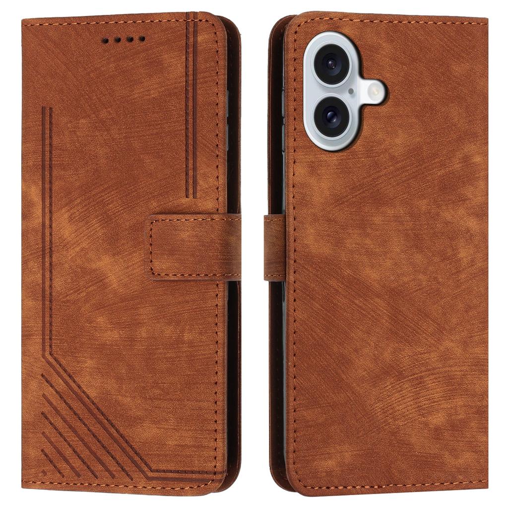 For iPhone 16 Plus Case Flip Wallet Protective Lines Leather Phone Cover