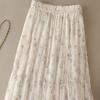 Sibaisha Women's High-Waist A-Line Floral Mesh Midi Skirt