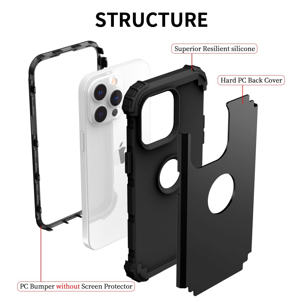 

For iPhone 15 Pro Max 3-in-1 PC+Silicone Phone Case Anti-drop Cell Phone Cover Rose Gold
