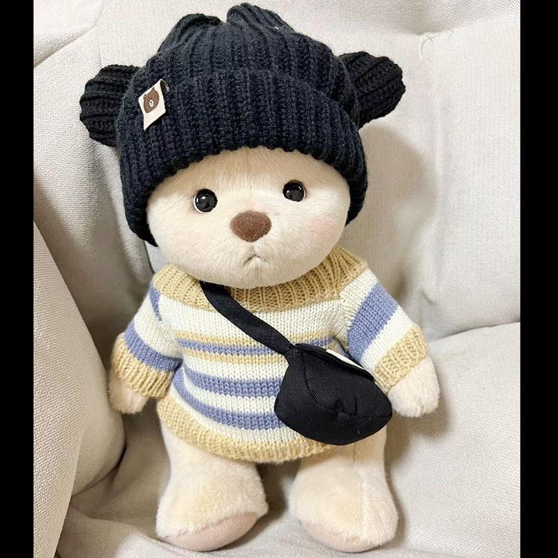 Medium Bear Outfit - Blue Pink Striped Carrot Overalls Set