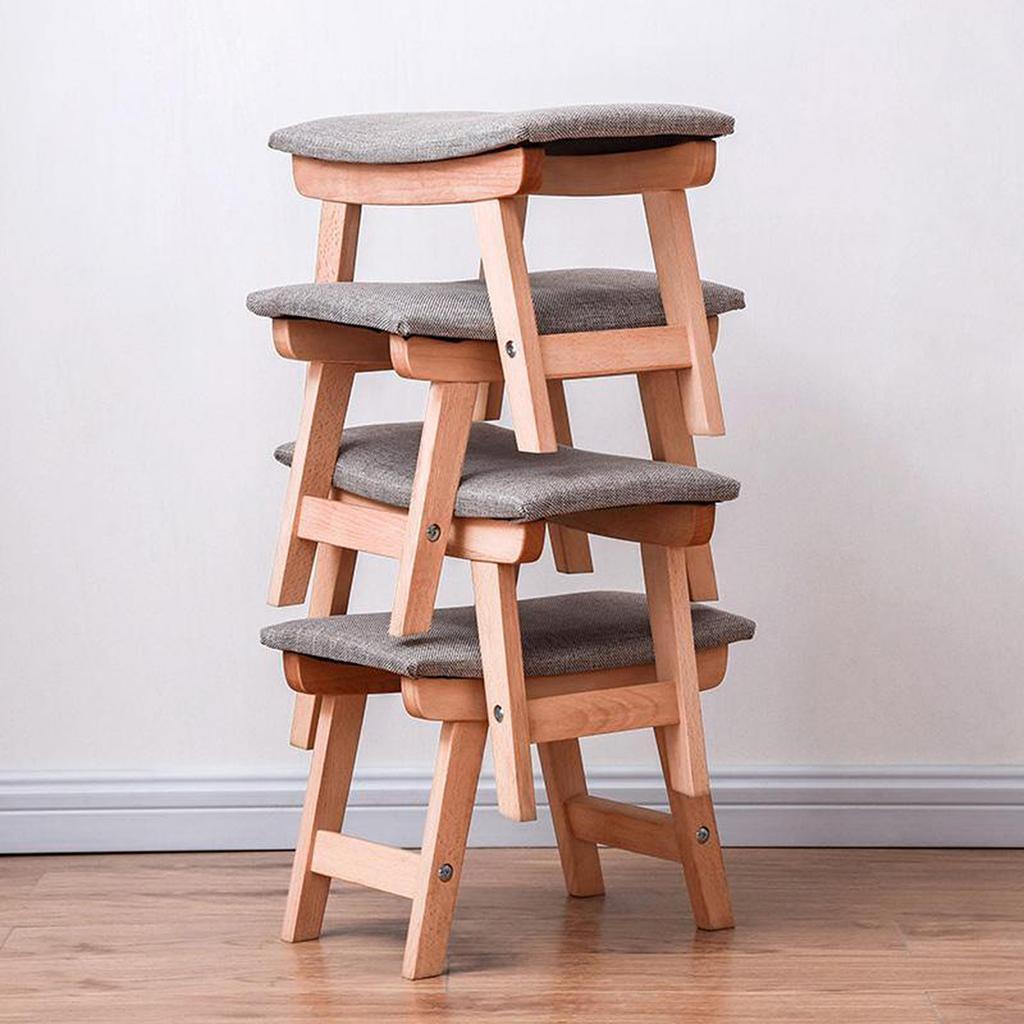 Footstool Wooden Structure Sponge Cushion Step Stool Home Decor White Blue