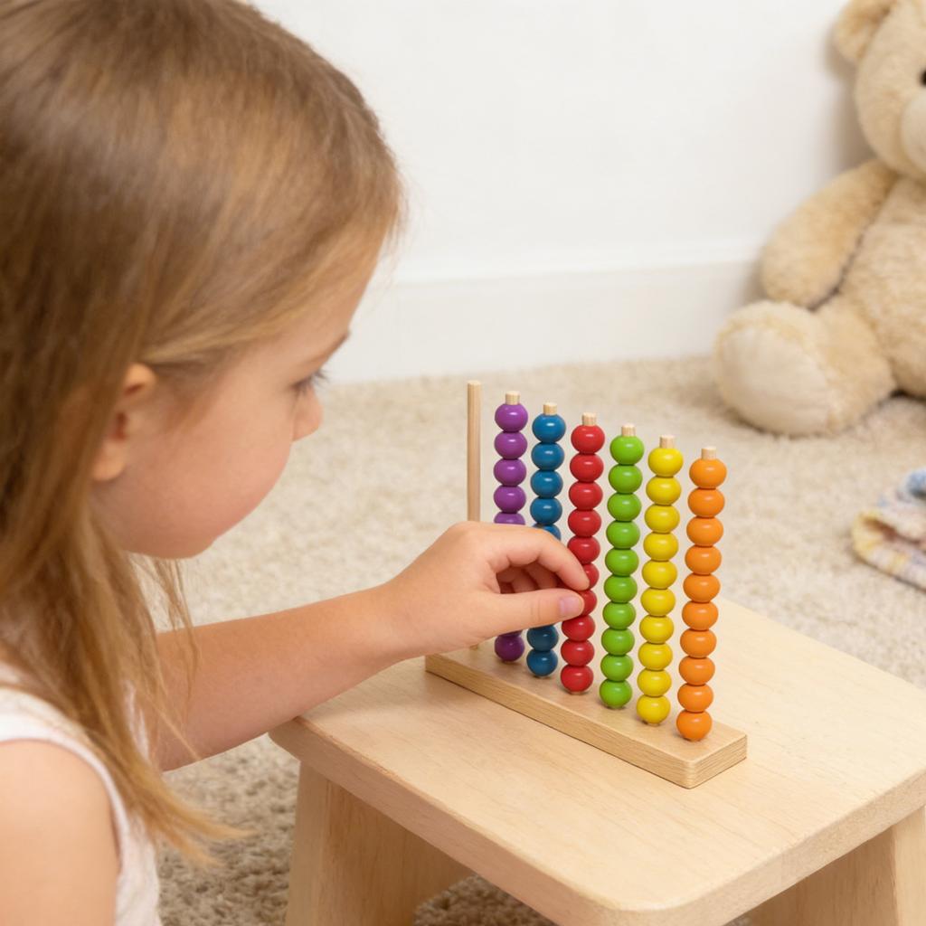 Wooden Bead Counting Toy Educational Stacking Beads Game for Kids Preschool Learning and Fine Motor Skill Development