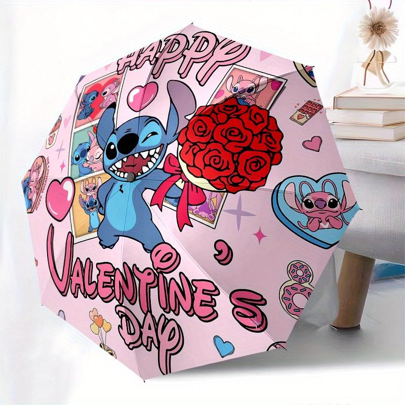 Stitch,Valentine's Day Themed Automatic Opening and Closing Folding Umbrella, Reinforced 8 Ribs, Compact Travel Design, Fashionable Folding