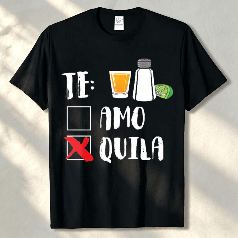 Te Amo Xquila With Drink And Lime Print Round Neck Short Sleeve Tshirt Graphic T Shirts Unisex Clothing Streetwear Harajuku Tees