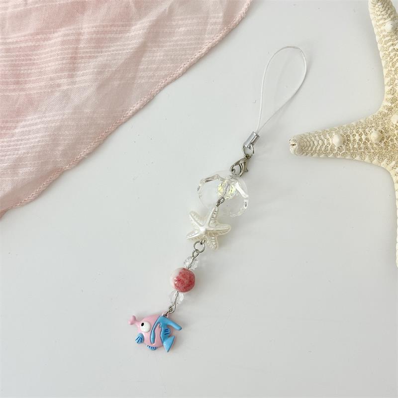 Cute Clownfish Starfish Wind Chimes Phone Lanyard Strap Keyring Pendant Anti Lost Phone Chain Bag Ornament Cell Phone Charm Gift