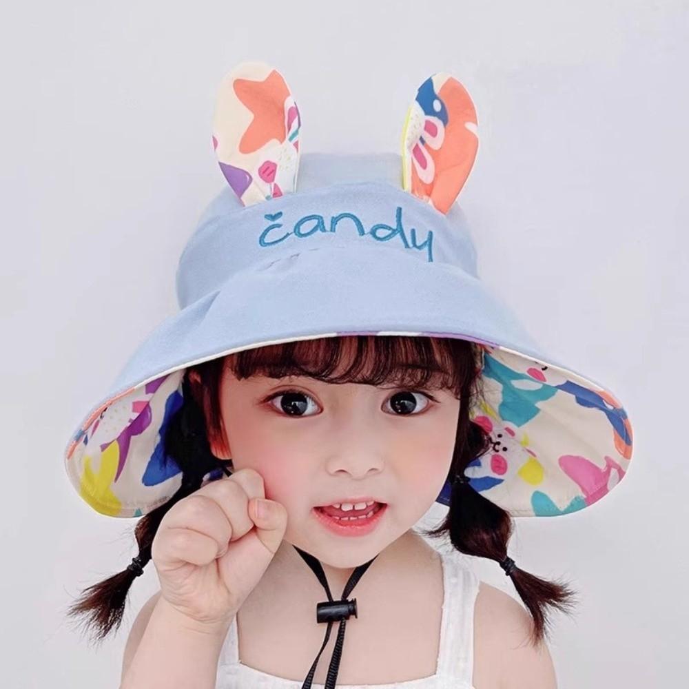 Empty Top Children Sun Hat Double-sided Sun Shade Cap New Rabbit Ears Sun Hat Outdoor Use синий