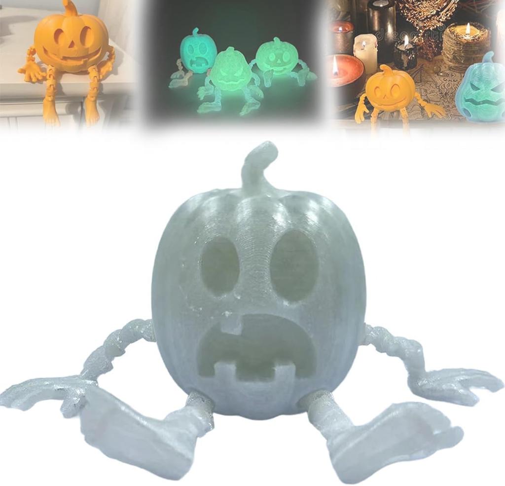 7CM 3D-tryckt Pumpa Män Festdekorationer Rekvisita Tillbehör Hemma Halloween Pumpa Tryckt Ledad Självlysande Pumpaman