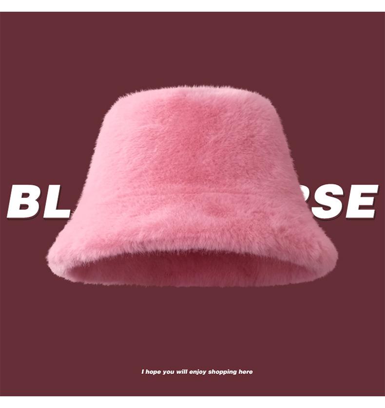 Imitation Fox Hair Plush Hat Female Winter Face Small Thickened Warm Bucket Hat Big Head Circumference Cold Basin Hat