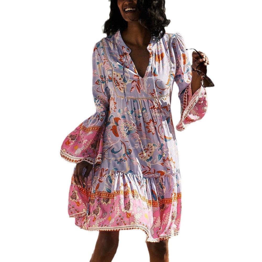 Spring And Summer New European And American Women'S Clothing Fashion Floral Chiffon Cake Dress Short Skirt