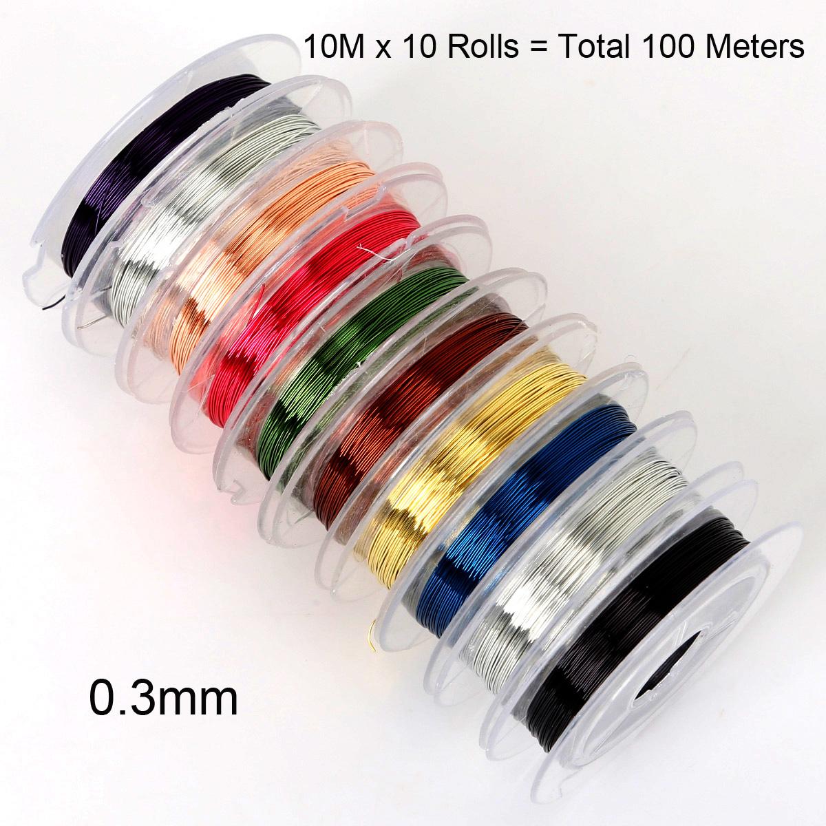 

Мода 10 м/рулон * 10 рулонов 0,3 мм случайная смешанная медная нить, веревка, ожерелье, шнур для изготовления ювелирных изделий своими руками 0.3mm 10M/roll