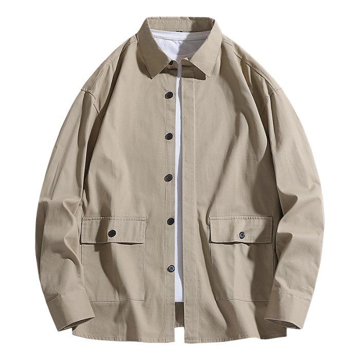 Men's Long-sleeved Casual Loose Military Work Jacket Tops Trendy Big Pocket Shirt