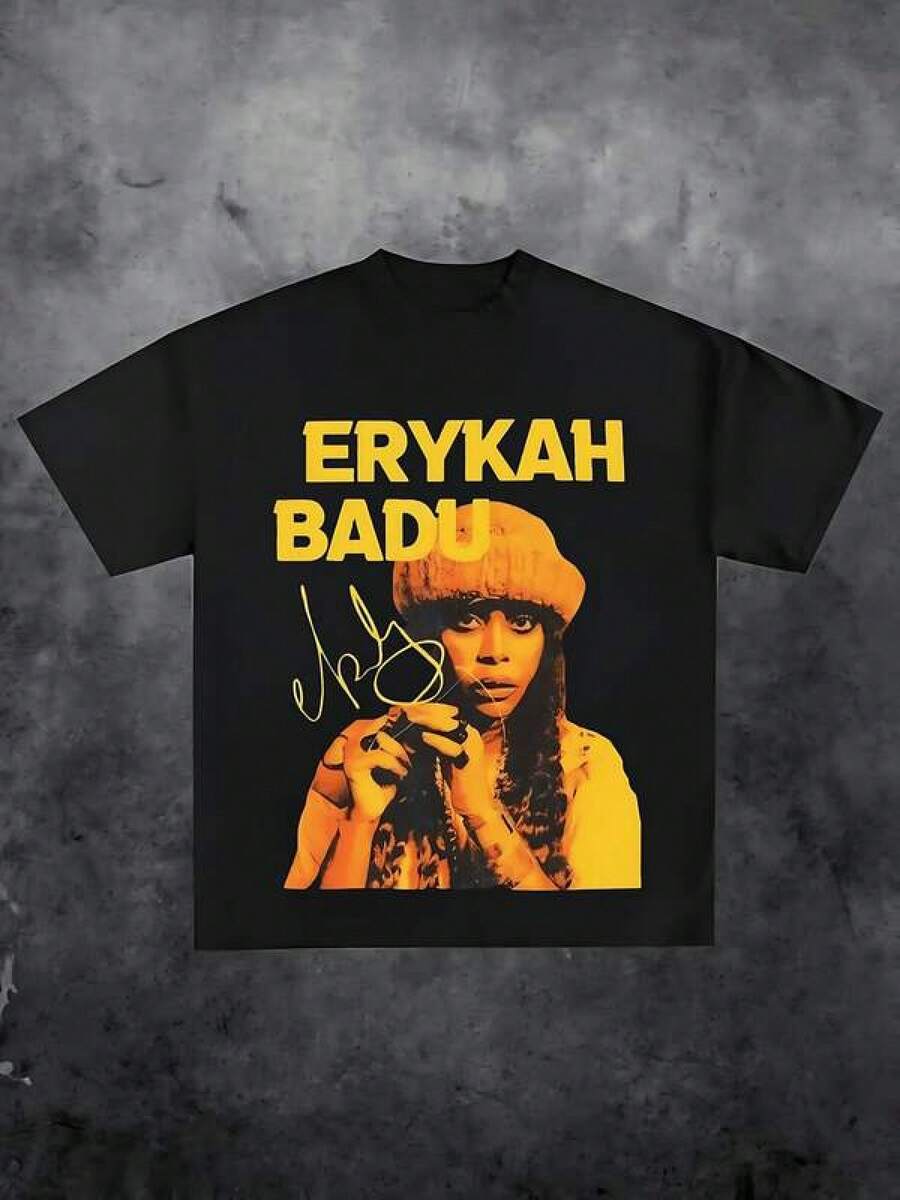 

Graphic-Shirt Cotton Tees Size PlusErykah Badu Retro Style Black T - Shirt,Comfortable Casual Short 5XL різнокольоровий