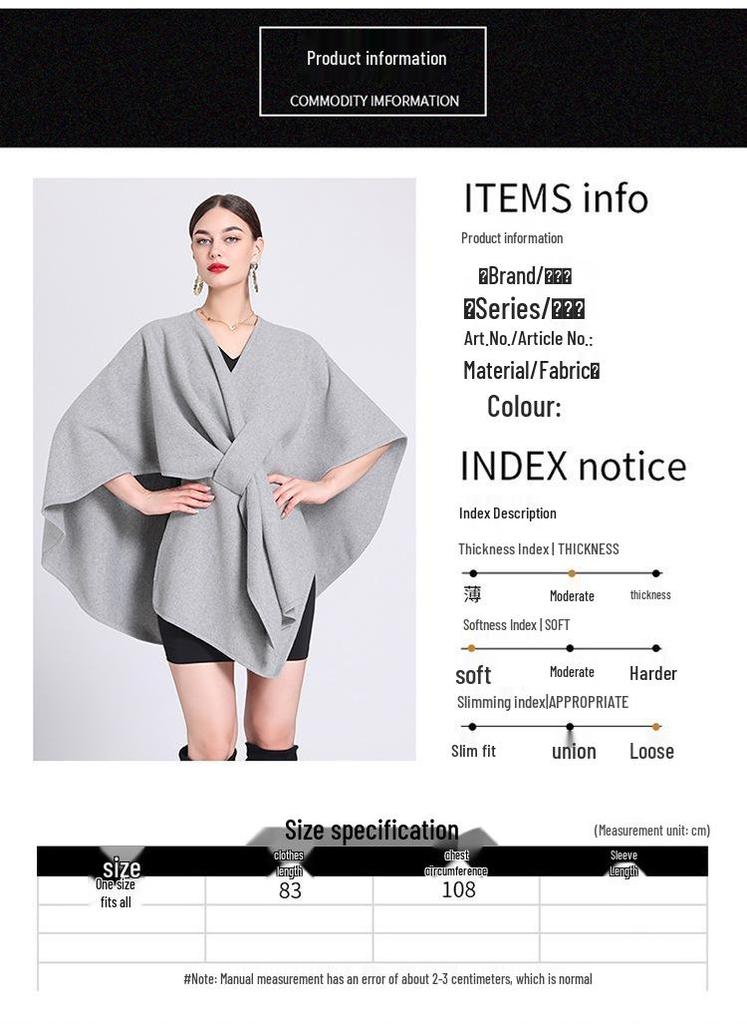 Autumn & Winter Fashion Scarf Shawl Cape: Plus Size Knit Cardigan Cloak Jacket for Women